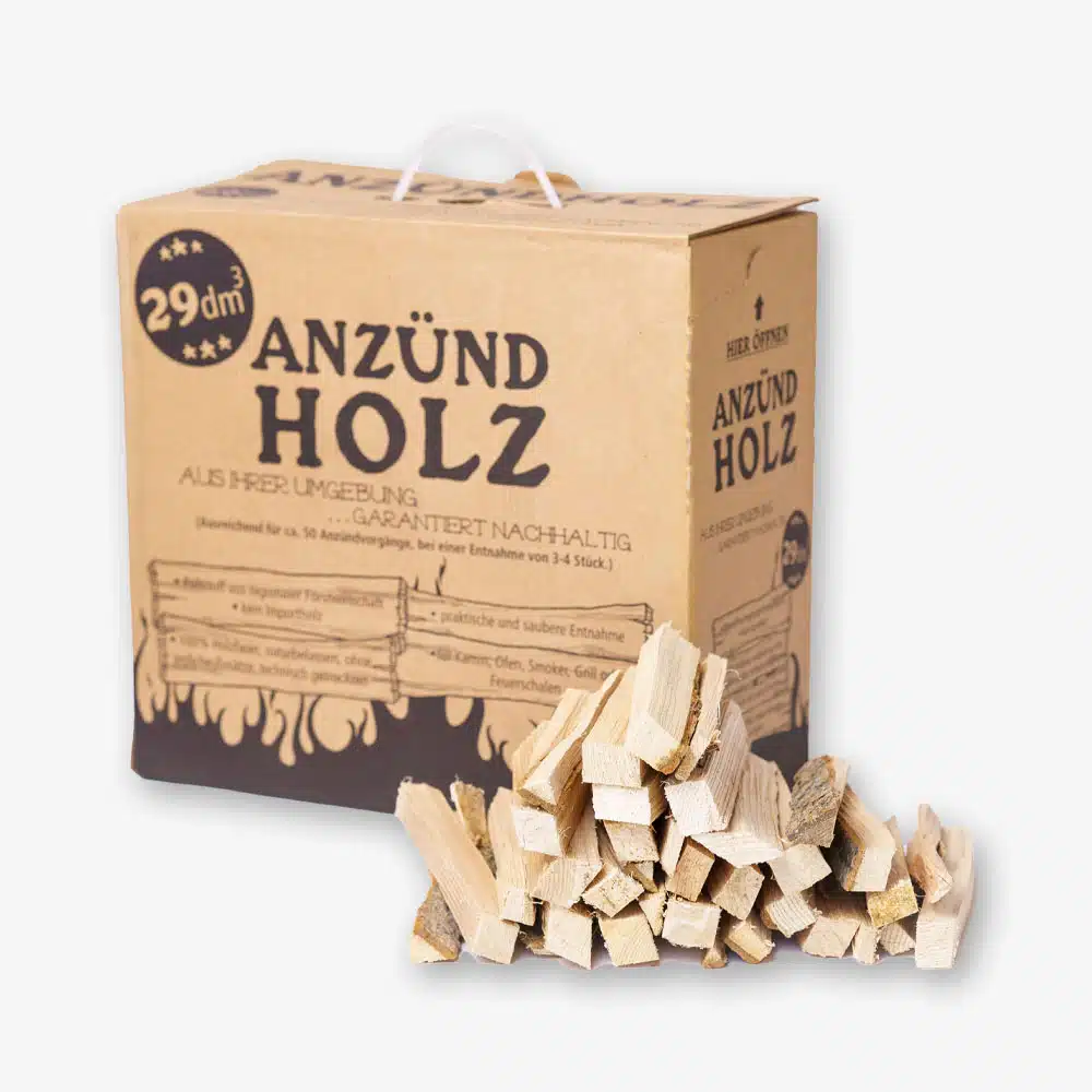 Anzündholz im Karton für Kaminholz